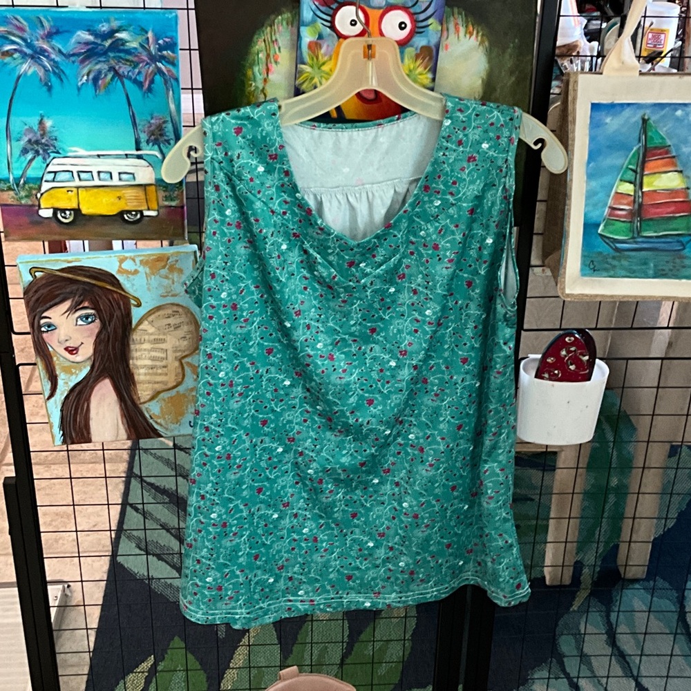 Floral Teal Sleeveless Top